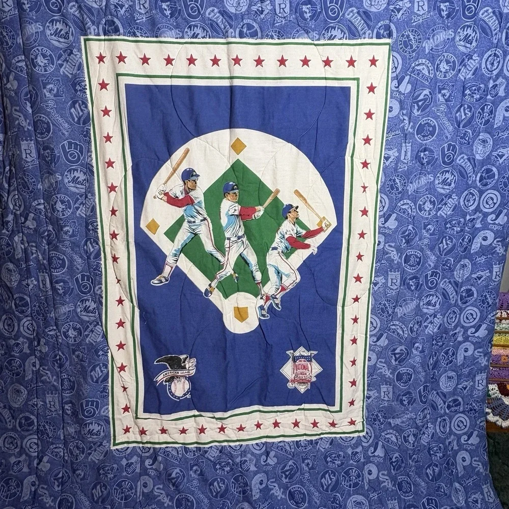 Vintage 1991 MLB Major League Baseball Twin Bed Sheet Set Comforter Flat Fitted